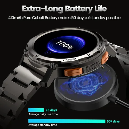 Vista 4 de AMAZTIM Relojes inteligentes para hombres, batería extra larga de 60 días, resistente al agua hasta 164.0 ft, llamada Bluetooth militar