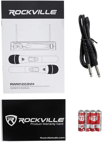 Vista 9 de Rockville RWM1203VH Sistema de micrófonos inalámbricos de mano dual, 2 micrófonos, VHF de largo alcance, sonido claro, pantalla digital