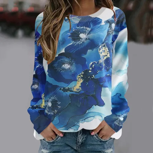 Vista 2 de FAMOORE Sudadera con capucha para mujer, casual, de manga larga, cuello redondo, estampado de flores, sin botones, talla 13 1