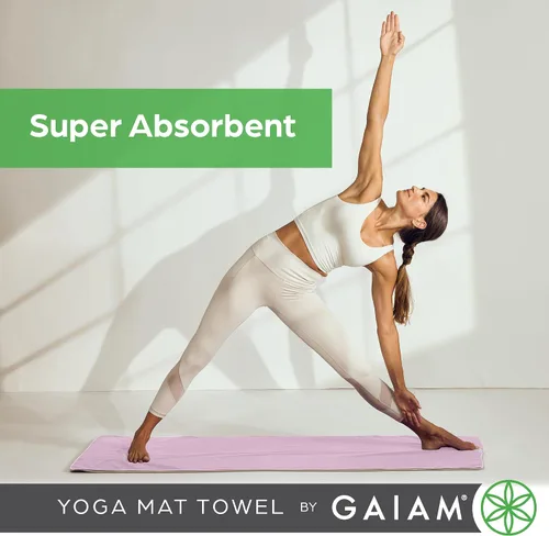 Vista 3 de Gaiam Toalla de microfibra para esterilla de yoga, toalla de yoga para yoga caliente (68 pulgadas de largo x 24 pulgadas de ancho), sombra azul