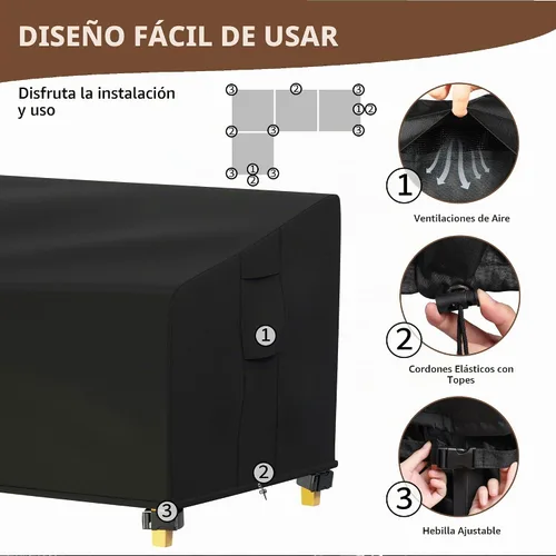Vista 3 de iBirdie Funda para Muebles de Patio Exterior que se Ajusta a Sofás Seccionales en Forma de L de 100" x 130", 99" x 128", 98" x 126", Impermeable