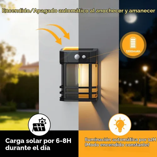 Vista 2 de btfarm Luces solares de pared para exteriores, 3 modos de luces con sensor de movimiento, del anochecer al amanecer, luz impermeable IP65