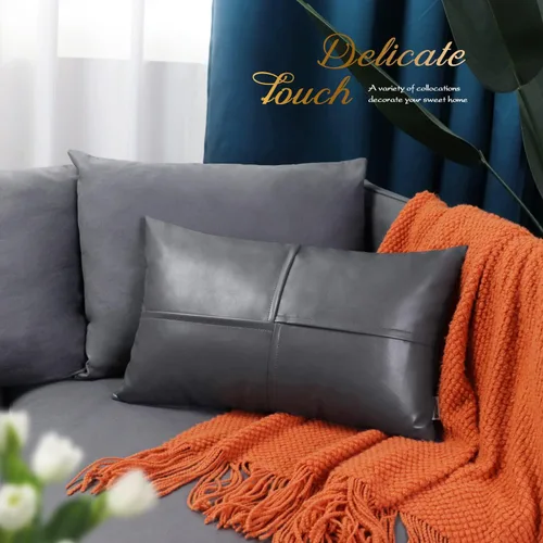 Vista 107 de BRAWARM Fundas de Almohada Decorativas de Cuero Sintético 12 X 20 Pulgadas, Fundas de Almohada Lumbar de Cuero Naranja Paquete de 2, Almohadas