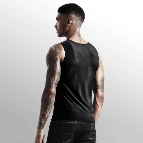 Vista 5 de Camisetas de verano transpirables de seda de hielo para hombre, camisetas sin mangas para cultiva el movimiento de fitness en V, camisetas rojas