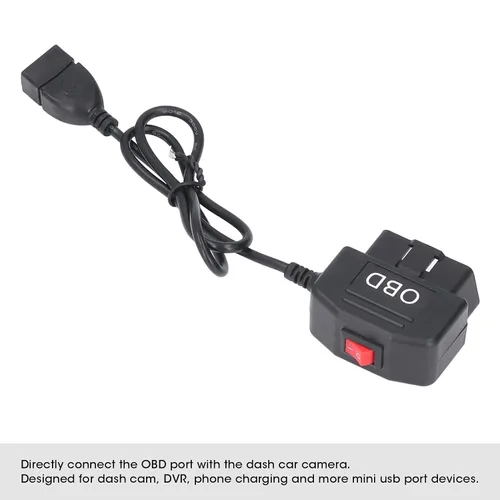 Vista 8 de Keenso Cable de alimentación OBD, 48cm/18.9in OBD Cable adaptador de corriente con botón de interruptor Acc Mode Protección de bajo voltaje
