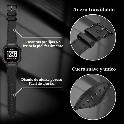 Vista 3 de BAITEYOU Correas de cuero con funda de acero inoxidable compatible con Fitbit Versa 1 2 3 4 Lite Sense 2 1 funda protectora para hombres