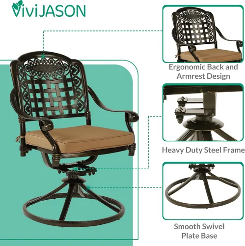 Vista 6 de VIVIJASON Juego de comedor al aire libre de 9 piezas, juego de mesa y sillas de patio de aluminio fundido para 8, incluye mesa rectangular de 94.5