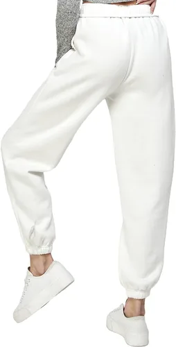 Vista 4 de IUUI Pantalones deportivos casuales de forro polar holgados para mujer, pantalones deportivos plegables de cintura alta, pantalones deportivos