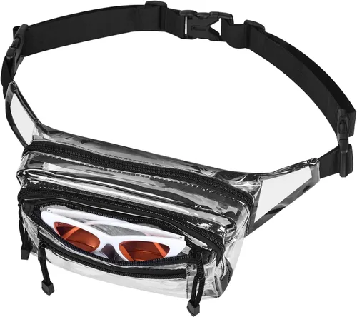 Vista 9 de Riñonera transparente aprobada por estadios para mujeres, para el trabajo, bolsa de cintura multiusos para viajes y eventos deportivos, Negro -, Pvc