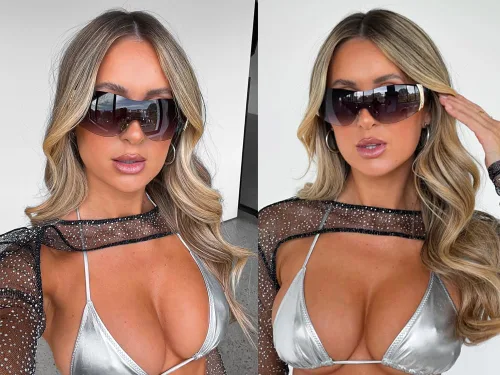 Vista 8 de SORVINO Lentes de sol Y2K sin montura para mujeres y hombres, diseño de escudo futurista de moda, de gran tamaño de los años 2000, con estrellas