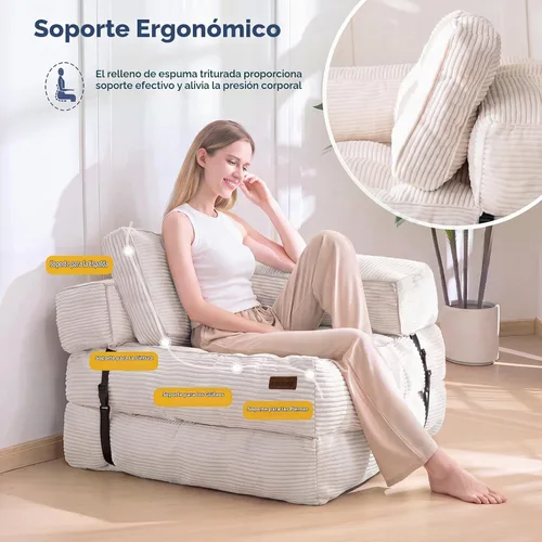Vista 5 de MAXYOYO Sofá Cama Plegable, Sofá Convertible en Forma de L con Cama Plegable y Almohada, Silla Cama Plegable con Respaldo Portátil Cómoda para Piso