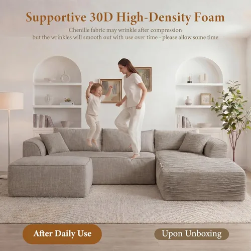 Vista 5 de Vesgantti 106" Boneless Couch with Chaise, U Shaped Deep Seat Comfy Cloud Modular Sofa Chenille Memory Foam Sectional Couches for Living Room