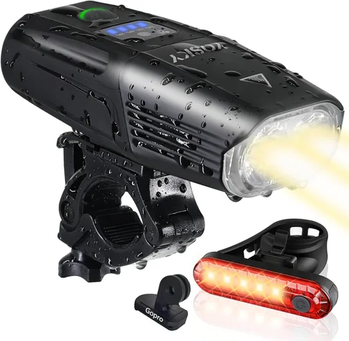 Vista 9 de Yosky Juego de luces de bicicleta recargables USB – 1000 lúmenes inteligentes para faros delanteros y traseros – Luz de bicicleta súper brillante