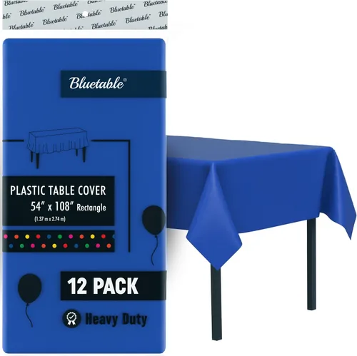 Vista 8 de Bluetable Mantel de plástico desechable rectangular negro (paquete de 12) a granel, mantel ultra resistente (54 x 108 pulgadas), mesas de 6 pies u 8