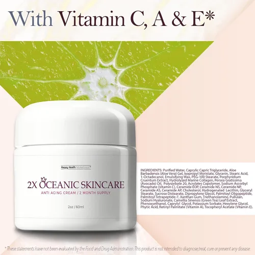 Vista 6 de 2X Oceanic Skin Care Cream - Crema antienvejecimiento para 2 meses de suministro - Crema facial nutritiva con infusión de colágeno y vitaminas