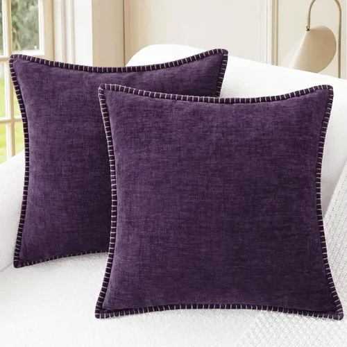 Vista 35 de CaliTime - Juego de 2 fundas de almohada decorativas de 16 x 16 pulgadas, con costuras en los bordes de hilo de algodón, chenilla suave teñida