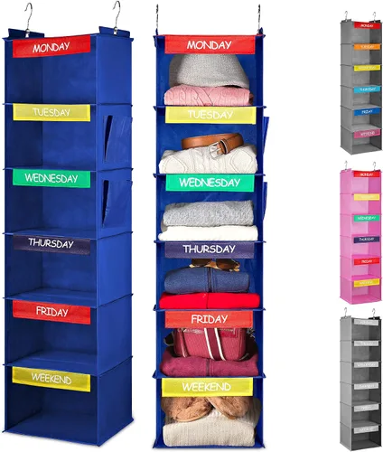 Vista 10 de Organizador de almacenamiento de 5 niveles de 12 x 59 pulgadas, cuélguelo en la recámara de sus hijos o en el armario para una divertida