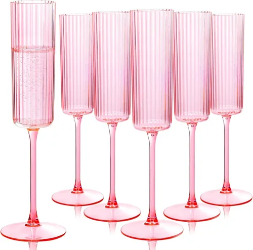 Vista 10 de 36 flautas de champán de plástico acanaladas para bodas y fiestas Clear Champagne Glasses, 6 oz Capacity, Elegant Sparkling Wine Stemware