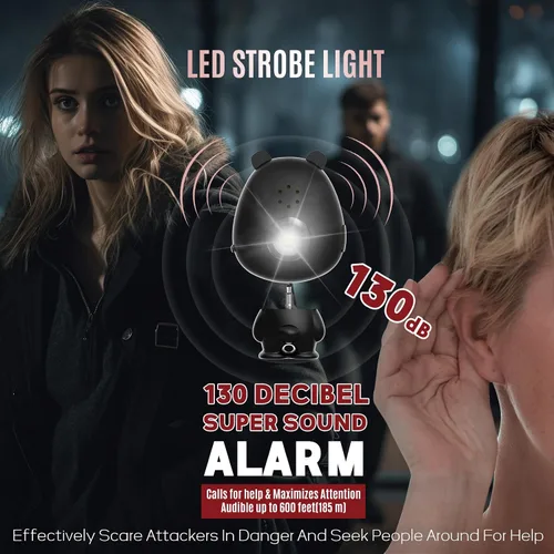 Vista 2 de Alarma de seguridad personal para mujeres, alarma personal recargable para mujeres, niños y ancianos, sirena fuerte de 130 dB, luz estroboscópica