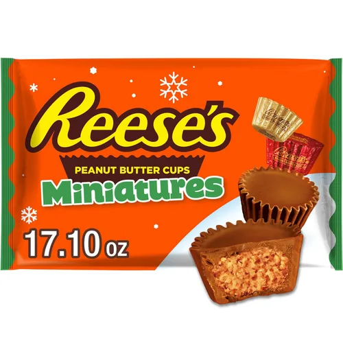 Vista 2 de REESE'S - Tazas miniatura de chocolate con leche y mantequilla de maní, bolsa de dulces de Navidad, 9.9 onzas