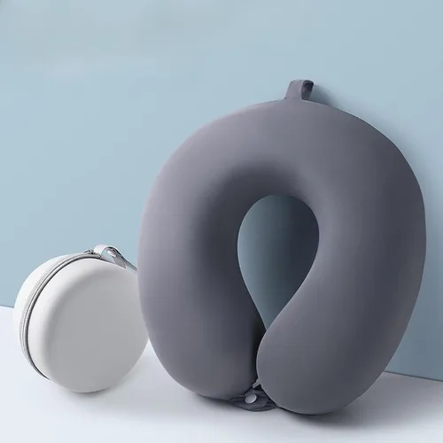 Vista 5 de Memory Foam Travel Neck Pillow with Ice Silk Cover,Dark Gray