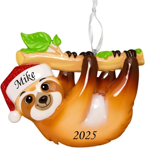 Vista 14 de 2025 Adorno de Navidad personalizado para niños – Recuerdo festivo con nombre y año personalizados – Adorno de árbol de Navidad con diseño de animal