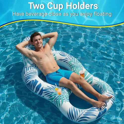 Vista 6 de Flotadores de piscina para adultos, tumbona inflable con soporte para bebidas, viajes, piscina, playa, lago, natación, balsas flotantes de agua