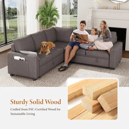 Vista 8 de Vesgantti Sofá Seccional Reclinable de 88.4" con Cama Extraíble, Sofá Seccional Modular en Forma de L de 5 Plazas con Almacenamiento, Cómodo Sofá
