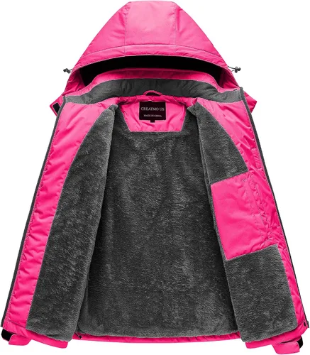 Vista 2 de CREATMO US Chaqueta de esquí impermeable de montaña para mujer, resistente al viento, chaqueta de snowboard cálida para invierno