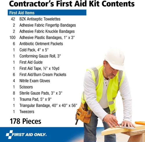 Vista 2 de First Aid Only 9302-25M Kit de primeros auxilios para contratistas para 25 personas para renovación del hogar, lugares de trabajo y vehículos