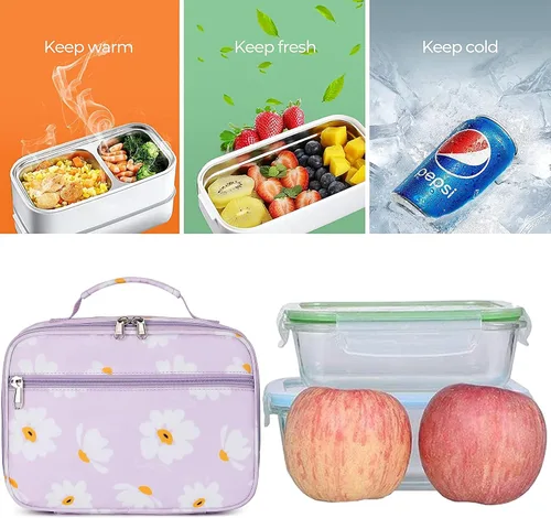 Vista 6 de Joyfulife Mochila para niñas con lonchera para niños, mochila para la escuela, ligera, resistente al agua, púrpura, (Daisy purple), Mochila