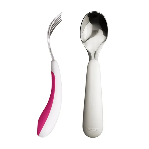 Vista 3 de OXO Tot - Juego de tenedor y cuchara, 2 unidades, color rosa