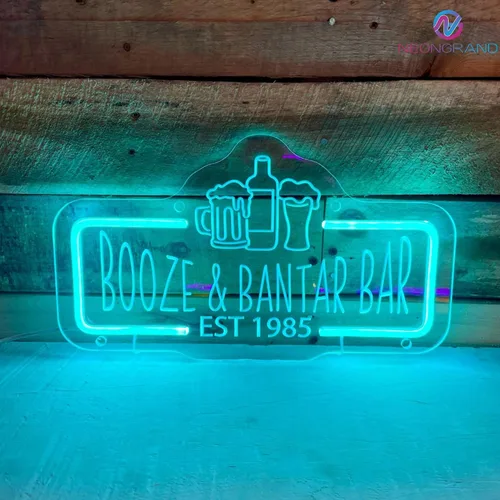 Vista 4 de Letrero de barra de neón personalizado – Letrero de luz personalizado para decoración de bar del hogar, salón o cueva de hombre (grabado rectangular)