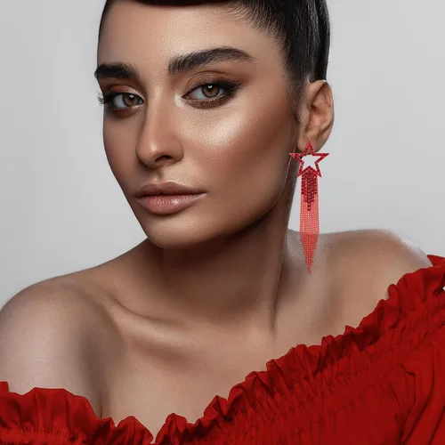 Vista 4 de EVER FAITH Aretes de borla de estrella para mujer, aretes largos de cristal de diamantes de imitación con cuentas de cascada con flecos, aretes