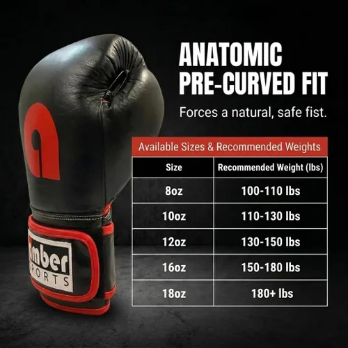 Vista 4 de Amber Fight Gear Professional Leather Boxing Gloves – Hook & Loop Training Gloves for Muay Thai, Kickboxing & Sparring – Multi-Layered Foam