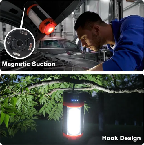 Vista 8 de Luces de campamento, linterna LED recargable portátil con 5 modos de iluminación, luz telescópica con luz de trabajo trípode, linterna desmontable