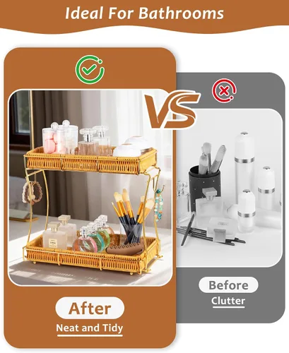 Vista 6 de Organizador de baño, organizador de perfumes, organizador de maquillaje, estante de almacenamiento de cosméticos, bandeja de tocador, bandeja