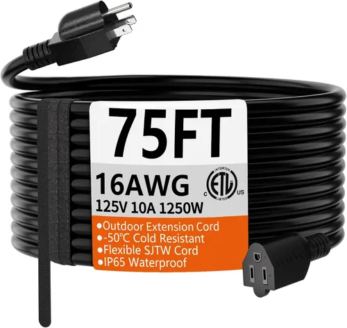 Vista 13 de HUANCHAIN Cable de extensión de 3 pies, calibre 16, negro, para interiores y exteriores, resistente al agua, flexible para clima frío, 3 puntas
