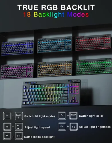 Vista 4 de GOYIGO - Teclado mecánico con interruptores azules clicky, 75% TKL RGB retroiluminado para juegos, teclas completas programables anti-fantasma