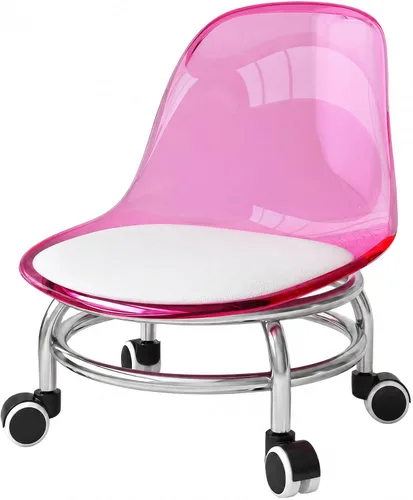 Vista 9 de Silla de polea de acrílico, taburete bajo con polea de respaldo, taburete ergonómico bajo para limpieza del hogar, taburetes de oficina, lavandería