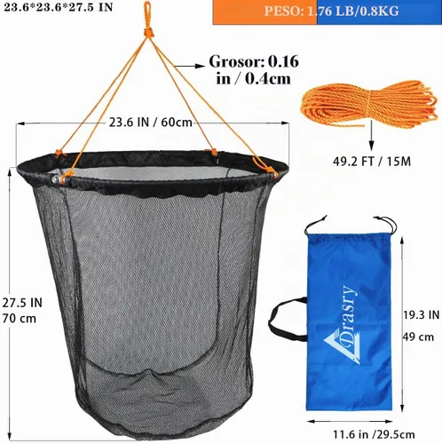 Vista 6 de Drasry Foldable Bridge and Pier Fishing Net Landing Net High Load-Bearing Aluminum Ring Drop Net for Saltwater Freshwater Pier Fishing Baskets Net