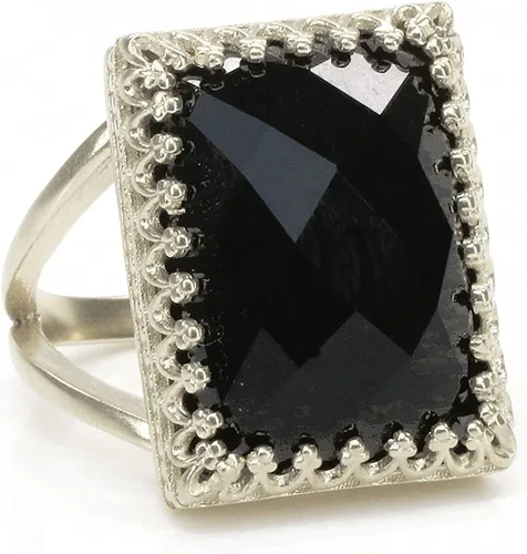 Vista 6 de Anillos negros atemporales para mujer, 0.709 x 0.512 in, anillo de ónix negro con anillo relleno de oro de 14 quilates, joyería de ónix negro fino