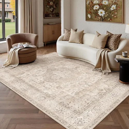 Vista 81 de PureCozy Alfombra de área beige de 2 x 3 pulgadas, lavable, vintage, pequeña, para entrada, cocina, suave, retro, floral, de pelo bajo, tapete