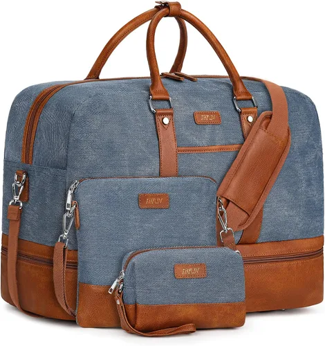 Vista 185 de IBFUN Bolsas de fin de semana para mujer, bolsa grande de lona para viaje, bolsa de viaje con compartimento para zapatos, 21 pulgadas, juego de 3
