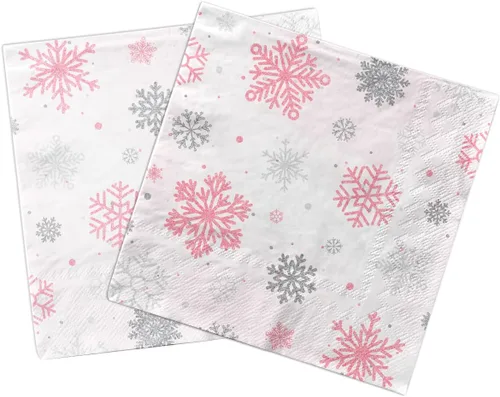 Vista 7 de Servilletas de invierno con copos de nieve para decoración de fiesta, diseño de copo de nieve de invierno, azul y blanco del país de las maravillas