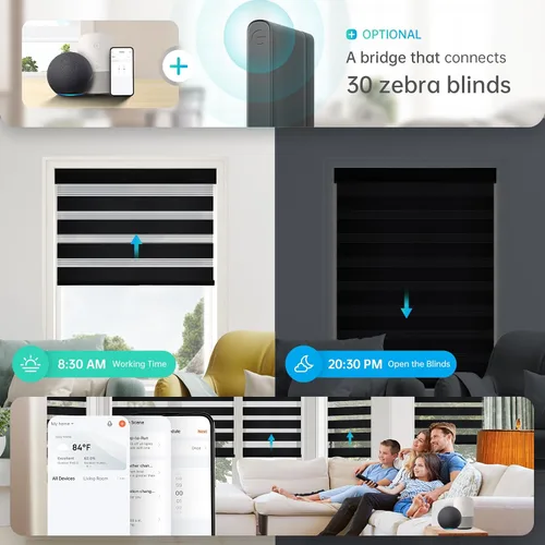 Vista 5 de Persianas de cebra motorizadas, persianas automáticas de doble capa con energía solar y control remoto, persianas eléctricas inalámbricas