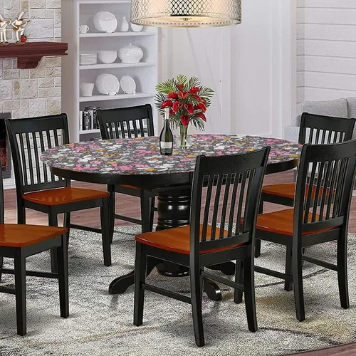 Vista 2 de Mantel ovalado ajustable para mesa de patio, con bordes elásticos de poliéster, diseño de conejitos y nubes Kawaii con bonitos estampado