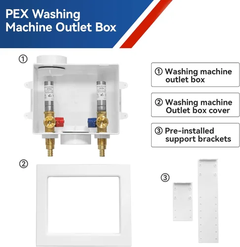 Vista 5 de Caja de Salida para Lavadora con Amortiguador de Golpe de Ariete de Acero Inoxidable, Entrada PEX de 1/2 Pulgada x Conexión de Salida MHT de 3/4