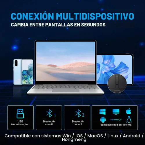 Vista 6 de Elegante mini ratón redondo con carrete de detección de presión, mouse inalámbrico ultra portátil conectividad: con cable, 2.4G y Bluetooth dual