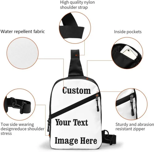 Vista 3 de Bolsas de pecho personalizadas para hombre, mujer, mochila cruzada con tu imagen de texto, mochila de viaje para hombres y mujeres, regalos